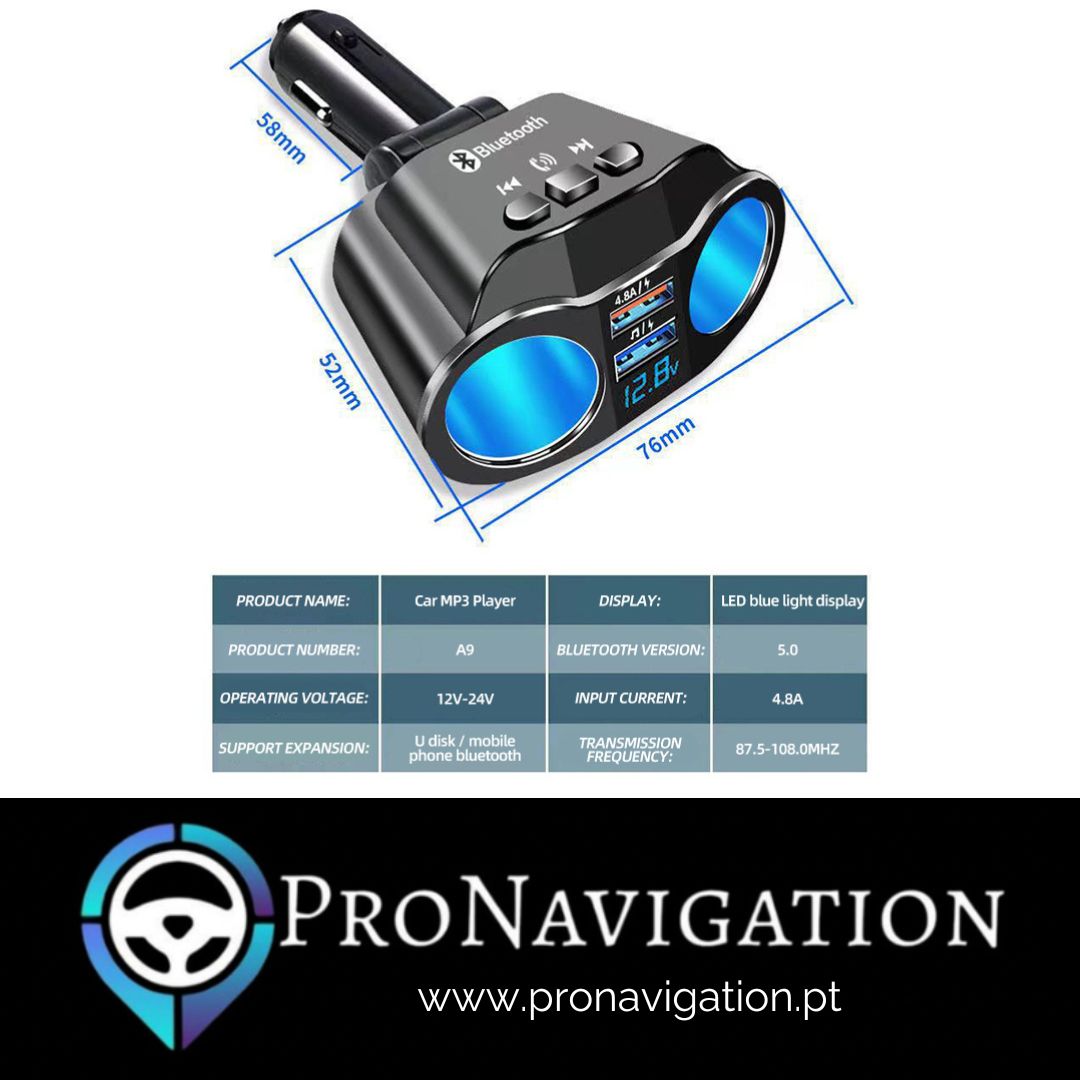 Adaptador 2x saídas Isqueiro c/ Bluetooth