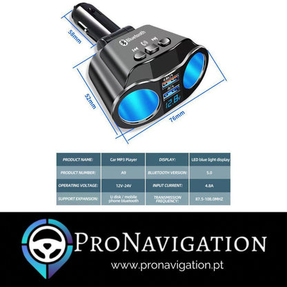 Adaptador 2x saídas Isqueiro c/ Bluetooth